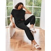 image:imageEkouaer Two Piece Outfits Lounge Sets for Women Sweater Sets Knit Short Sleeve Tops Jogger Pants Matching TracksuitBlack