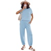 image:imageEkouaer Two Piece Outfits Lounge Sets for Women Sweater Sets Knit Short Sleeve Tops Jogger Pants Matching TracksuitClear Blue