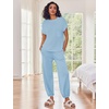 image:imageEkouaer Two Piece Outfits Lounge Sets for Women Sweater Sets Knit Short Sleeve Tops Jogger Pants Matching TracksuitClear Blue