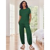 image:imageEkouaer Two Piece Outfits Lounge Sets for Women Sweater Sets Knit Short Sleeve Tops Jogger Pants Matching TracksuitDark Green
