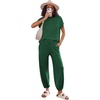 image:imageEkouaer Two Piece Outfits Lounge Sets for Women Sweater Sets Knit Short Sleeve Tops Jogger Pants Matching TracksuitDark Green