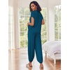image:imageEkouaer Two Piece Outfits Lounge Sets for Women Sweater Sets Knit Short Sleeve Tops Jogger Pants Matching TracksuitDeep Blue