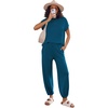 image:imageEkouaer Two Piece Outfits Lounge Sets for Women Sweater Sets Knit Short Sleeve Tops Jogger Pants Matching TracksuitDeep Blue