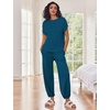 image:imageEkouaer Two Piece Outfits Lounge Sets for Women Sweater Sets Knit Short Sleeve Tops Jogger Pants Matching TracksuitDeep Blue