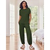 image:imageEkouaer Two Piece Outfits Lounge Sets for Women Sweater Sets Knit Short Sleeve Tops Jogger Pants Matching TracksuitGreen