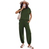 image:imageEkouaer Two Piece Outfits Lounge Sets for Women Sweater Sets Knit Short Sleeve Tops Jogger Pants Matching TracksuitGreen