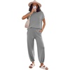 image:imageEkouaer Two Piece Outfits Lounge Sets for Women Sweater Sets Knit Short Sleeve Tops Jogger Pants Matching TracksuitGrey