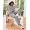 image:imageEkouaer Two Piece Outfits Lounge Sets for Women Sweater Sets Knit Short Sleeve Tops Jogger Pants Matching TracksuitGrey