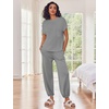 image:imageEkouaer Two Piece Outfits Lounge Sets for Women Sweater Sets Knit Short Sleeve Tops Jogger Pants Matching TracksuitGrey