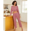 image:imageEkouaer Waffle Knit Pajamas for Women Set Long Sleeve Pants Pj Henley Tops Lounge Sets Comfy Sleepwear with PocketsDusty Rose