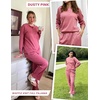 image:imageEkouaer Waffle Knit Pajamas for Women Set Long Sleeve Pants Pj Henley Tops Lounge Sets Comfy Sleepwear with PocketsDusty Rose