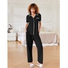 image:imageEkouaer Women Pajamas Button Down Notch Collar Soft Short Sleeve Pjs with Long Pant Lounge SetBlack