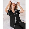 image:imageEkouaer Women Pajamas Button Down Notch Collar Soft Short Sleeve Pjs with Long Pant Lounge SetBlack