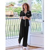 image:imageEkouaer Women Pajamas Button Down Notch Collar Soft Short Sleeve Pjs with Long Pant Lounge SetBlack