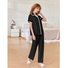 image:imageEkouaer Women Pajamas Button Down Notch Collar Soft Short Sleeve Pjs with Long Pant Lounge SetBlack