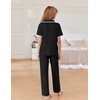 image:imageEkouaer Women Pajamas Button Down Notch Collar Soft Short Sleeve Pjs with Long Pant Lounge SetBlack
