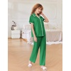 image:imageEkouaer Women Pajamas Button Down Notch Collar Soft Short Sleeve Pjs with Long Pant Lounge SetBright Green