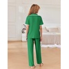 image:imageEkouaer Women Pajamas Button Down Notch Collar Soft Short Sleeve Pjs with Long Pant Lounge SetBright Green