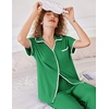 image:imageEkouaer Women Pajamas Button Down Notch Collar Soft Short Sleeve Pjs with Long Pant Lounge SetBright Green