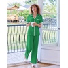 image:imageEkouaer Women Pajamas Button Down Notch Collar Soft Short Sleeve Pjs with Long Pant Lounge SetBright Green