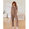 image:imageEkouaer Women Pajamas Button Down Notch Collar Soft Short Sleeve Pjs with Long Pant Lounge SetBrown