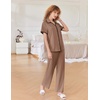 image:imageEkouaer Women Pajamas Button Down Notch Collar Soft Short Sleeve Pjs with Long Pant Lounge SetBrown