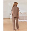 image:imageEkouaer Women Pajamas Button Down Notch Collar Soft Short Sleeve Pjs with Long Pant Lounge SetBrown