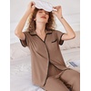 image:imageEkouaer Women Pajamas Button Down Notch Collar Soft Short Sleeve Pjs with Long Pant Lounge SetBrown