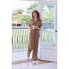 image:imageEkouaer Women Pajamas Button Down Notch Collar Soft Short Sleeve Pjs with Long Pant Lounge SetBrown