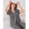 image:imageEkouaer Women Pajamas Button Down Notch Collar Soft Short Sleeve Pjs with Long Pant Lounge SetDark Gray