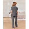 image:imageEkouaer Women Pajamas Button Down Notch Collar Soft Short Sleeve Pjs with Long Pant Lounge SetDark Gray