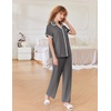 image:imageEkouaer Women Pajamas Button Down Notch Collar Soft Short Sleeve Pjs with Long Pant Lounge SetDark Gray