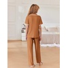 image:imageEkouaer Women Pajamas Button Down Notch Collar Soft Short Sleeve Pjs with Long Pant Lounge SetKhaki