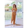 image:imageEkouaer Women Pajamas Button Down Notch Collar Soft Short Sleeve Pjs with Long Pant Lounge SetKhaki