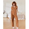 image:imageEkouaer Women Pajamas Button Down Notch Collar Soft Short Sleeve Pjs with Long Pant Lounge SetKhaki