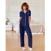 image:imageEkouaer Women Pajamas Button Down Notch Collar Soft Short Sleeve Pjs with Long Pant Lounge SetNavy Blue