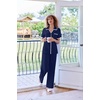 image:imageEkouaer Women Pajamas Button Down Notch Collar Soft Short Sleeve Pjs with Long Pant Lounge SetNavy Blue