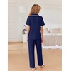 image:imageEkouaer Women Pajamas Button Down Notch Collar Soft Short Sleeve Pjs with Long Pant Lounge SetNavy Blue