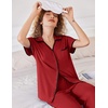 image:imageEkouaer Women Pajamas Button Down Notch Collar Soft Short Sleeve Pjs with Long Pant Lounge SetWine Red