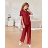 image:imageEkouaer Women Pajamas Button Down Notch Collar Soft Short Sleeve Pjs with Long Pant Lounge SetWine Red