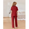 image:imageEkouaer Women Pajamas Button Down Notch Collar Soft Short Sleeve Pjs with Long Pant Lounge SetWine Red