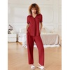 image:imageEkouaer Women Pajamas Button Down Notch Collar Soft Short Sleeve Pjs with Long Pant Lounge SetWine Red