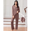 image:imageEkouaer Women Pajamas Set Long Sleeve Sleepwear Button Down Pjs Soft 2 Piece Loungewear with Long PantsBrown