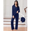 image:imageEkouaer Women Pajamas Set Long Sleeve Sleepwear Button Down Pjs Soft 2 Piece Loungewear with Long PantsNavy Blue