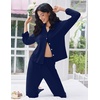 image:imageEkouaer Women Pajamas Set Long Sleeve Sleepwear Button Down Pjs Soft 2 Piece Loungewear with Long PantsNavy Blue