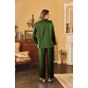 image:imageEkouaer Women Satin Pajamas Set Classic Button Down Long Pjs SetArmy Green 02