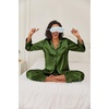 image:imageEkouaer Women Satin Pajamas Set Classic Button Down Long Pjs SetArmy Green 02