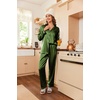 image:imageEkouaer Women Satin Pajamas Set Classic Button Down Long Pjs SetArmy Green 02