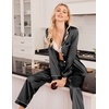 image:imageEkouaer Women Satin Pajamas Set Classic Button Down Long Pjs SetBlack 02