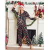 image:imageEkouaer Women Satin Pajamas Set Classic Button Down Long Pjs SetBlack Christmas Pattern 02